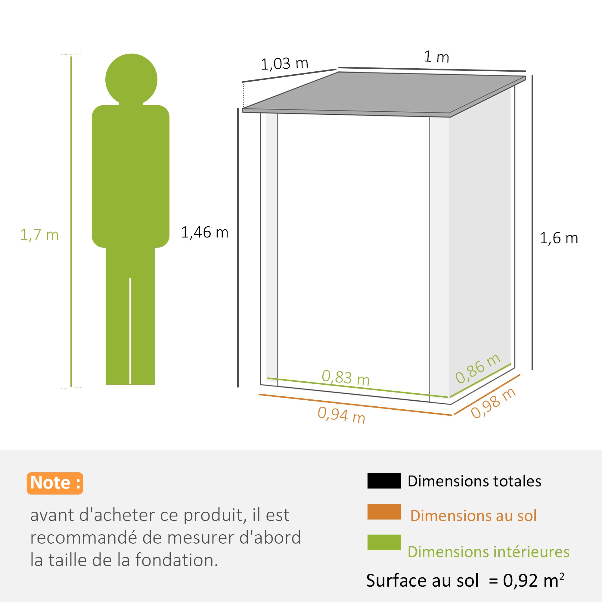 Garden Shed 1m² - Tool Storage - Lockable shed door - dim. 1L x 1.03W x 1.6H m - corrugated brown and white steel sheet