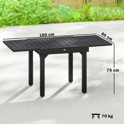 Extendable Garden Dining Table, 31.5–63 in (80–160 cm) Adjustable Outdoor Table, Aluminum Slatted Top, 154 lb Capacity, Rectangular for 4–6 People, Patio/Terrace, Black