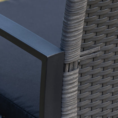 3-Piece Outdoor Garden Set Set of 2 Chairs and Rattan Table with Padded Cushions and Glass Countertop for Balcony Terrace Gray and Black