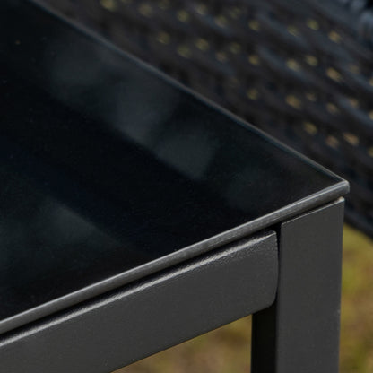 3-Piece Outdoor Garden Set Set of 2 Chairs and Rattan Table with Padded Cushions and Glass Countertop for Balcony Terrace Gray and Black