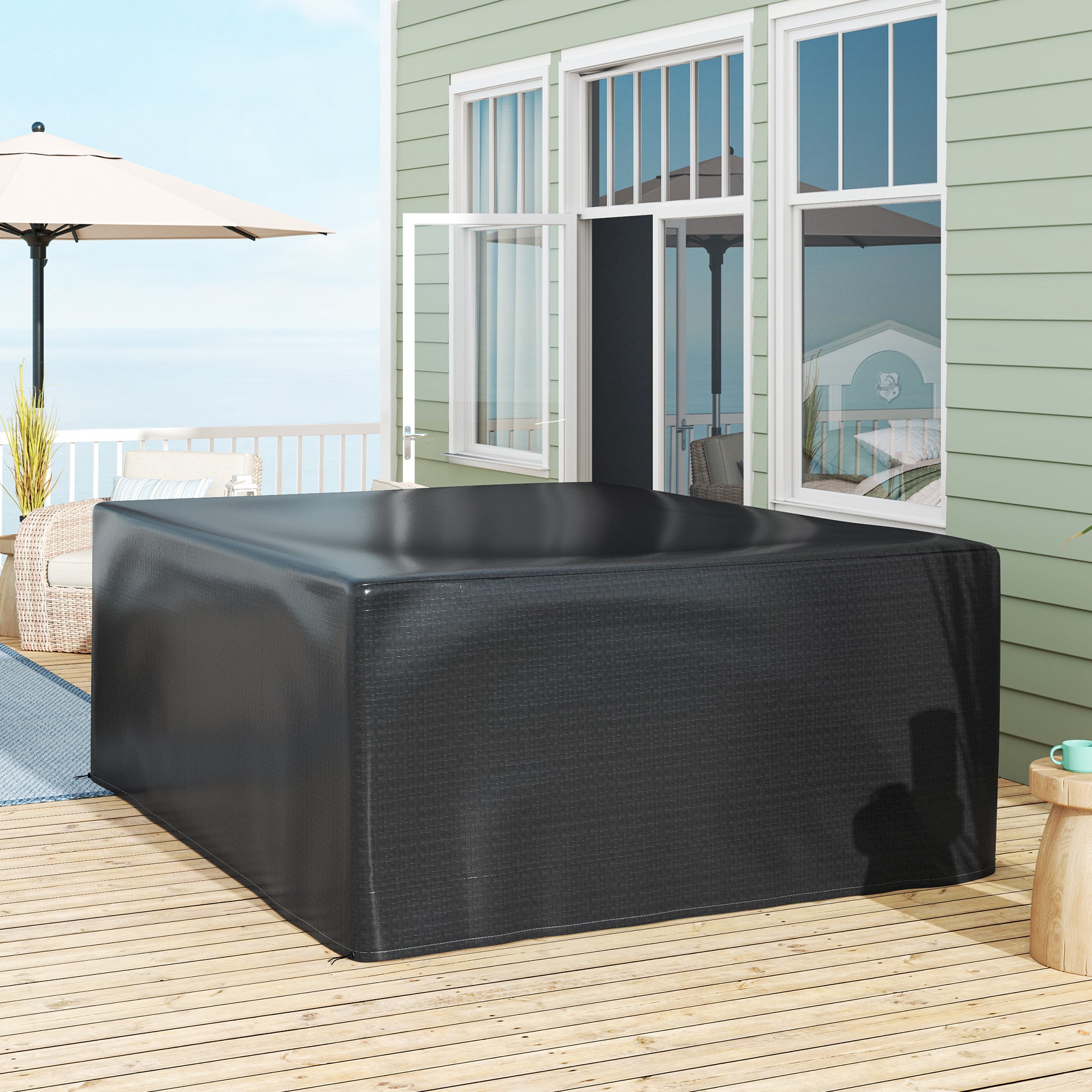 Waterproof, UV-Resistant Outdoor Furniture Cover – Protective PE Tarp for Garden Tables & Patio Furniture, Rectangular 235 x 190 x 90 cm (92.5" x 74.8" x 35.4") – Black