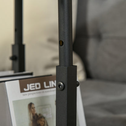 Industrial Style C-Shaped Living Room Table, Adjustable Height Design Nightstand, 3 Shelves and 4 Wheels with Brake, Rustic Brown