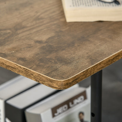 Industrial Style C-Shaped Living Room Table, Adjustable Height Design Nightstand, 3 Shelves and 4 Wheels with Brake, Rustic Brown