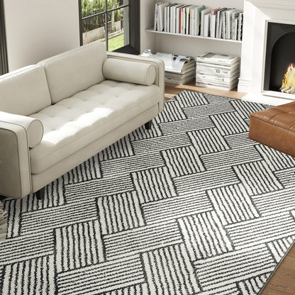 Living Room Rug 230 x 160 cm Short Pile Machine Washable Hypoallergenic Rug for Living Room, Bedroom, Office, Light Gray