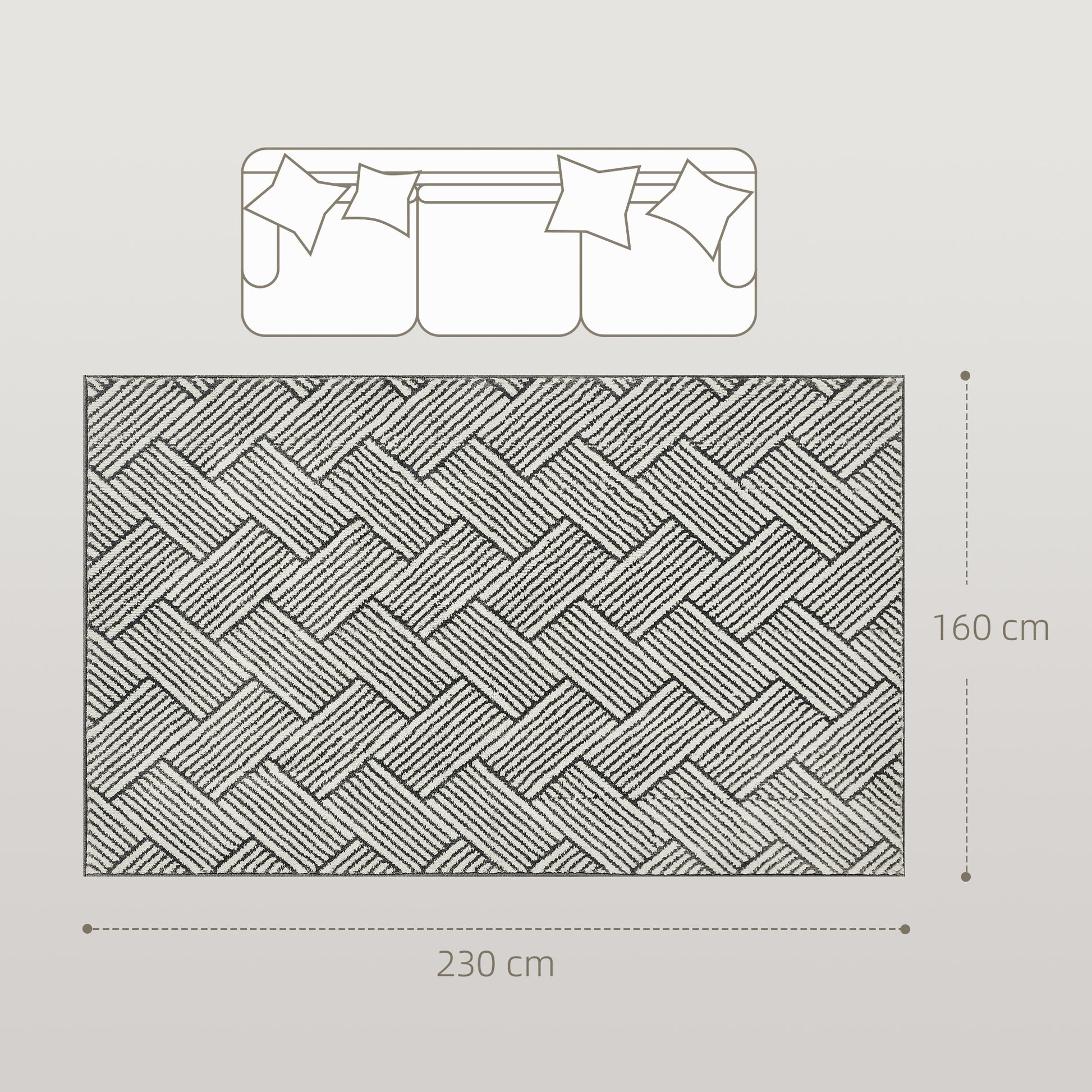 Living Room Rug 230 x 160 cm Short Pile Machine Washable Hypoallergenic Rug for Living Room, Bedroom, Office, Light Gray