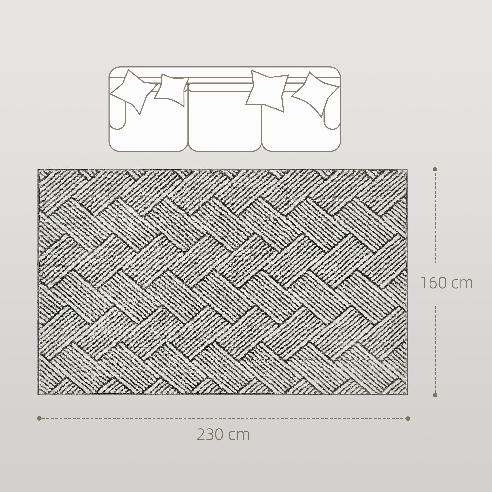 Living Room Rug 230 x 160 cm Short Pile Machine Washable Hypoallergenic Rug for Living Room, Bedroom, Office, Light Gray