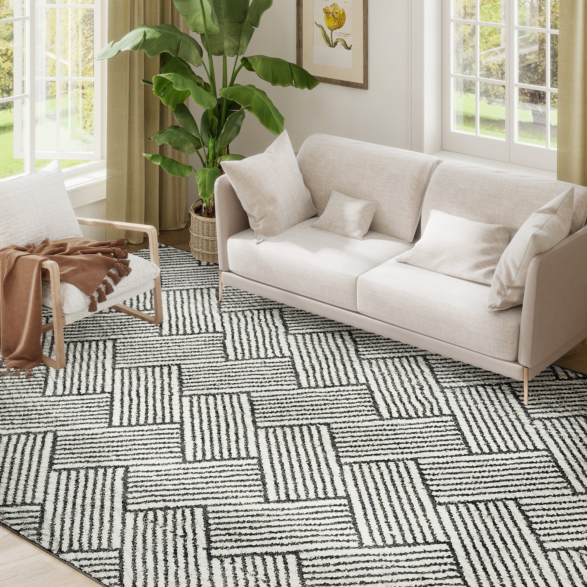 Living Room Rug 230 x 160 cm Short Pile Machine Washable Hypoallergenic Rug for Living Room, Bedroom, Office, Light Gray