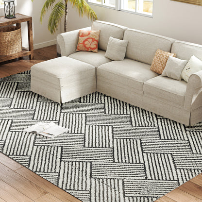 Living Room Rug 230 x 160 cm Short Pile Machine Washable Hypoallergenic Rug for Living Room, Bedroom, Office, Light Gray