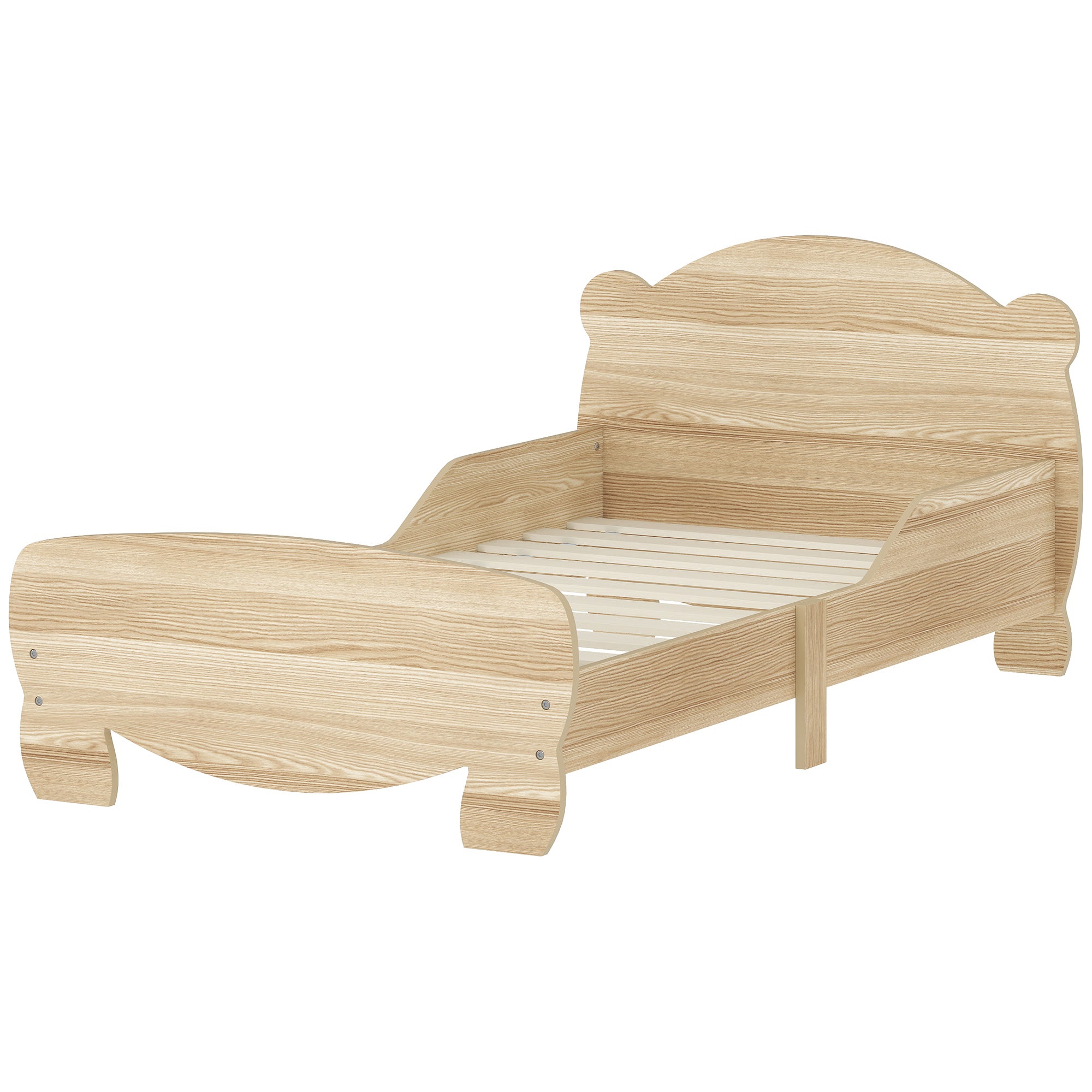 Kids House Bed made of solid wood Children's bed with fall protection, play bed single bed with bear design for children's room natural wood