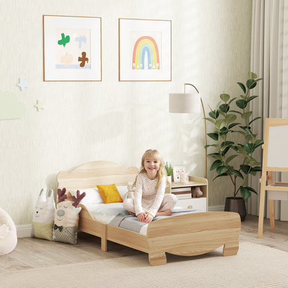 Kids House Bed made of solid wood Children's bed with fall protection, play bed single bed with bear design for children's room natural wood