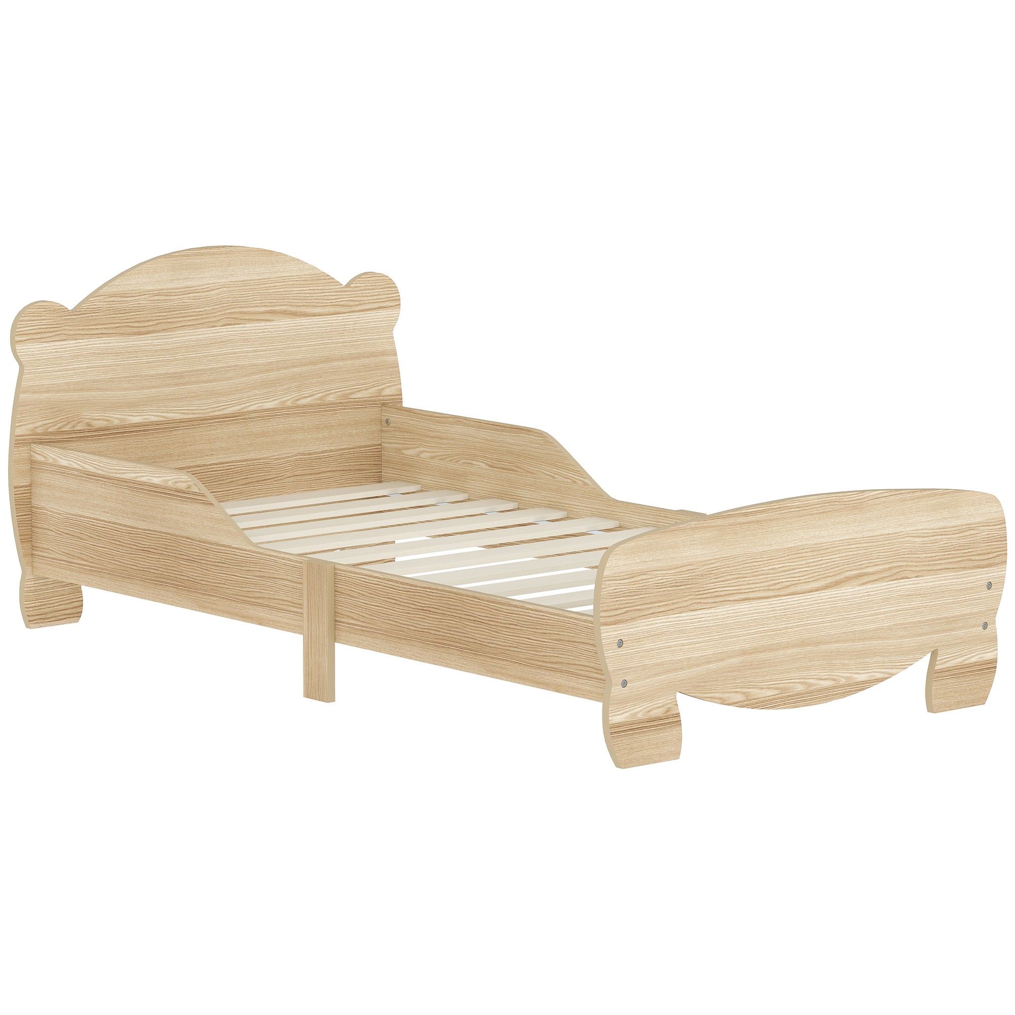 Kids House Bed made of solid wood Children's bed with fall protection, play bed single bed with bear design for children's room natural wood