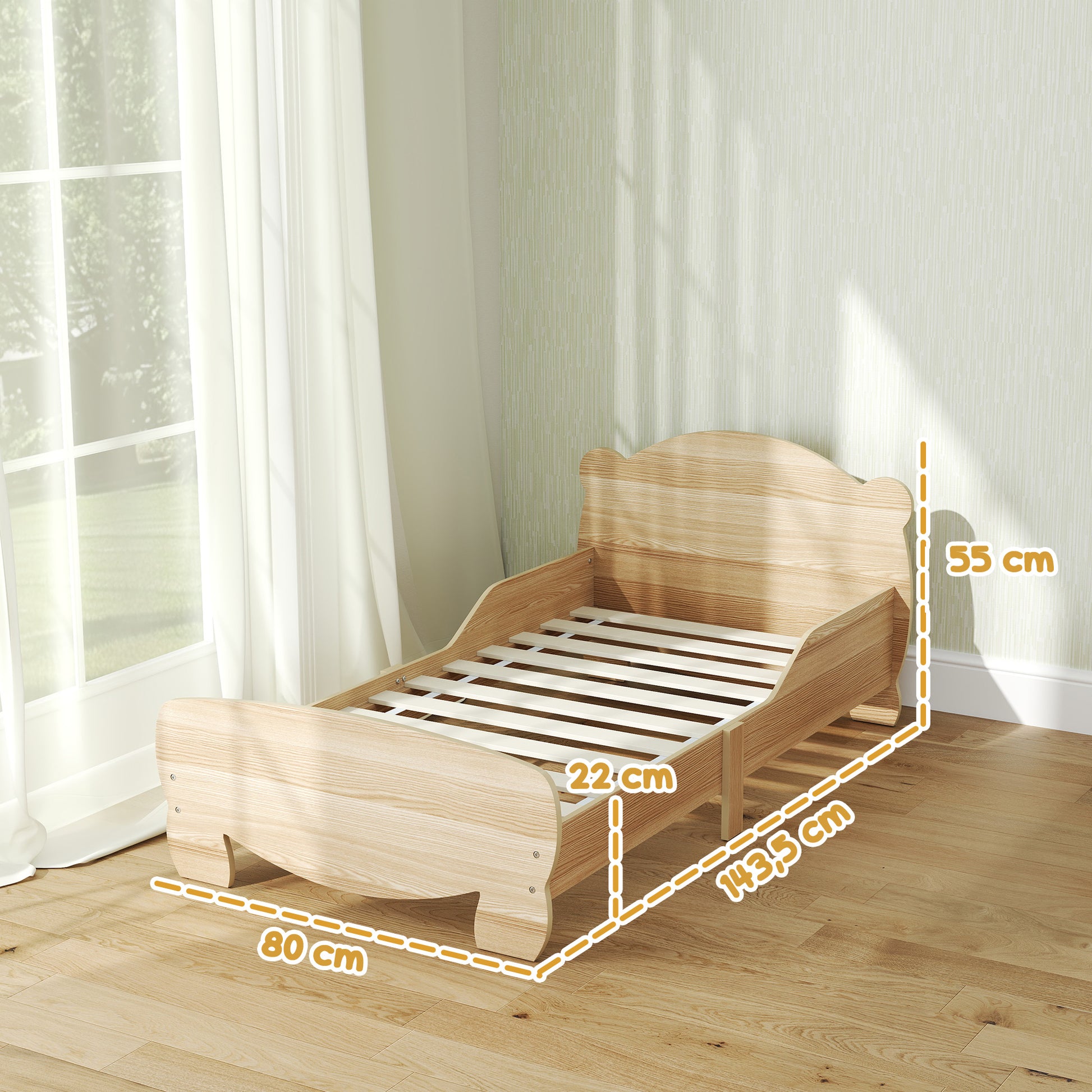 Kids House Bed made of solid wood Children's bed with fall protection, play bed single bed with bear design for children's room natural wood