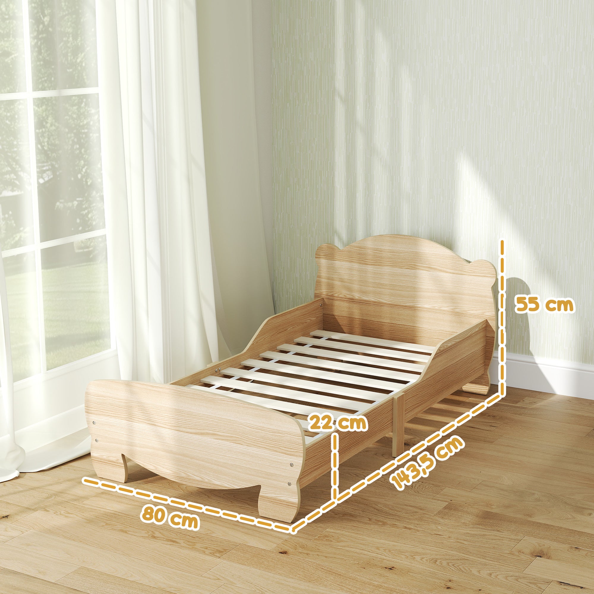 Kids House Bed made of solid wood Children's bed with fall protection, play bed single bed with bear design for children's room natural wood
