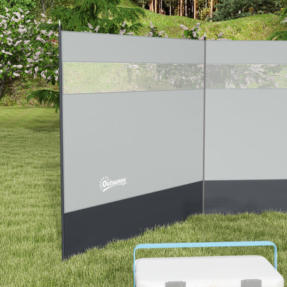 Foldable Windbreak Camping Privacy Screen with Light Window Heringen Ropes Windshield Fence Beach Windshield Beach Protection for Camping Garden, Beach, Patio 440 x 140 cm Gray