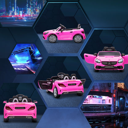 Electric Car for Kids 3+ Years Mercedes SLC 300 12V Electric Car with Remote Control LED Headlights Horn Music Pink