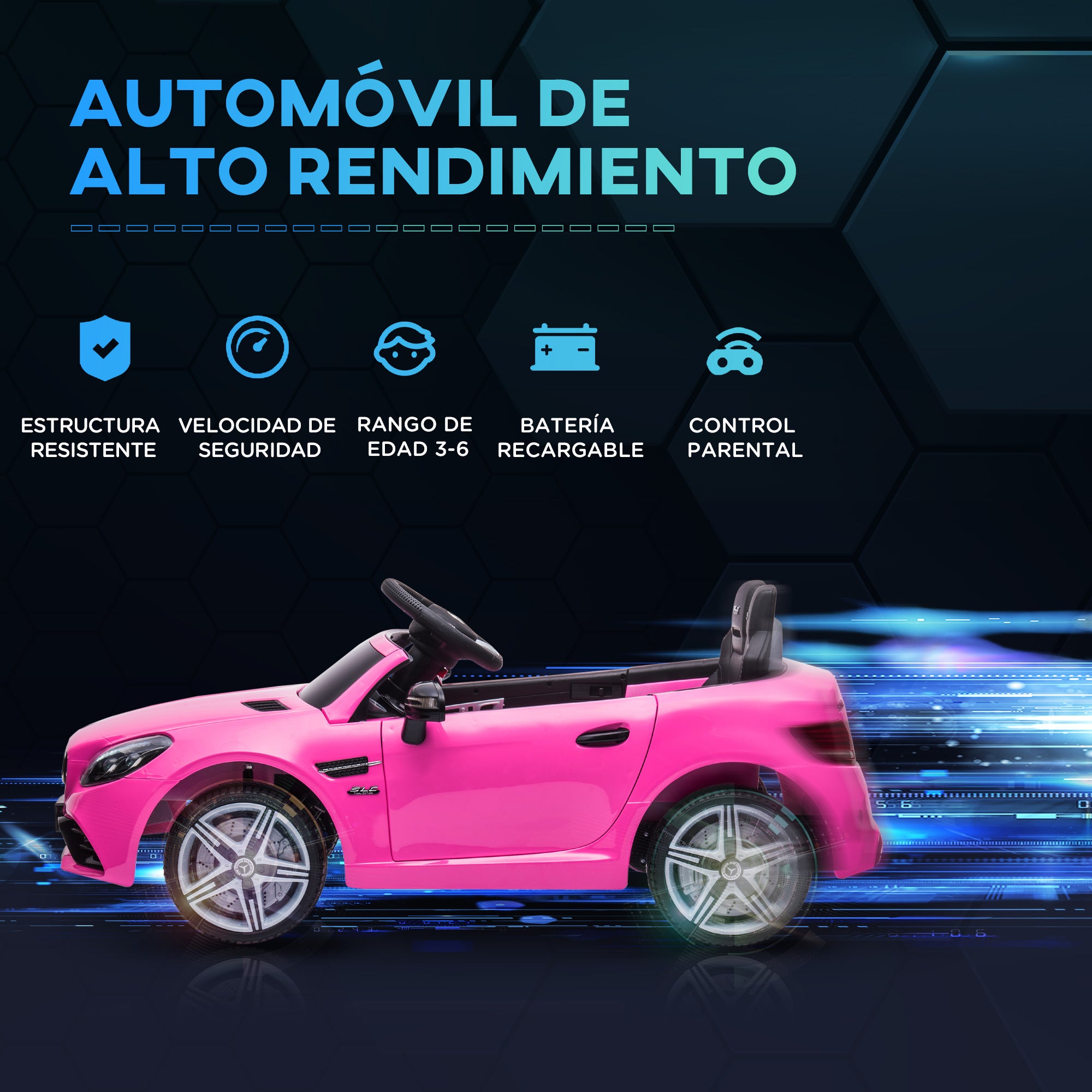 Electric Car for Kids 3+ Years Mercedes SLC 300 12V Electric Car with Remote Control LED Headlights Horn Music Pink
