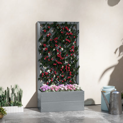 Planter with Back Trellis and Drainage Slot, Composite Wood Planter for Outdoor, 65x33.5x135 cm, Gray