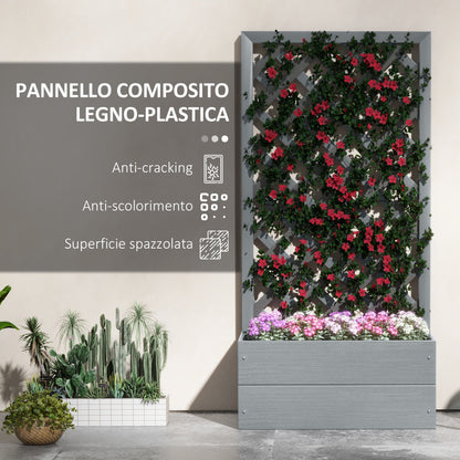 Planter with Back Trellis and Drainage Slot, Composite Wood Planter for Outdoor, 65x33.5x135 cm, Gray