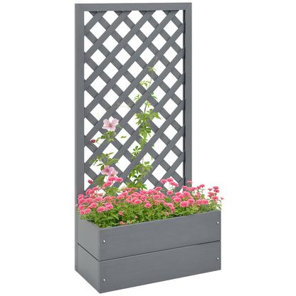 Planter with Back Trellis and Drainage Slot, Composite Wood Planter for Outdoor, 65x33.5x135 cm, Gray