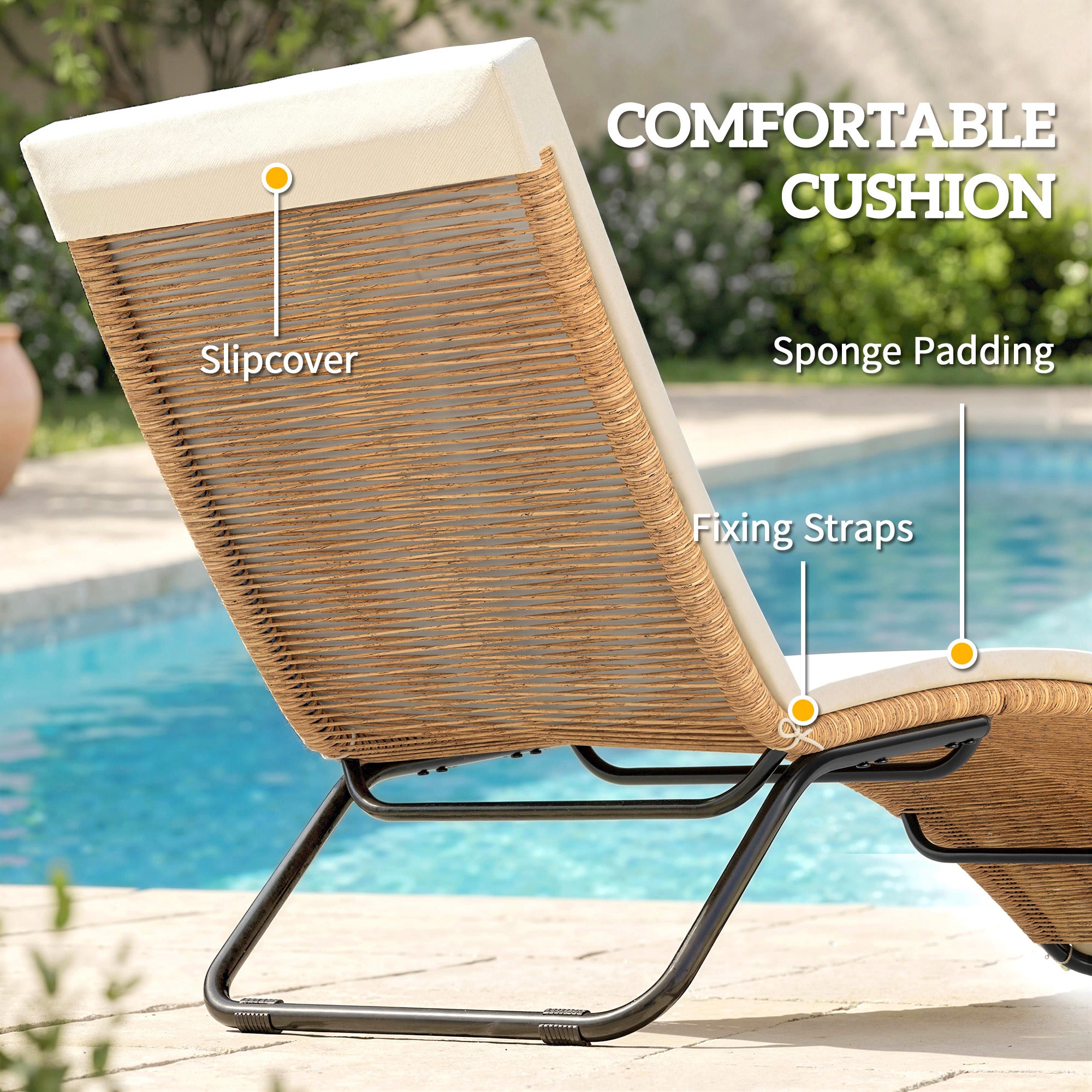 S-Shaped Poly Rattan Chaise Lounge with Cushion — Breathable Seat, Powder-Coated Steel Frame, UV-Resistant, Cream