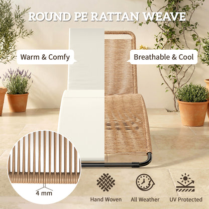 S-Shaped Poly Rattan Chaise Lounge with Cushion — Breathable Seat, Powder-Coated Steel Frame, UV-Resistant, Cream