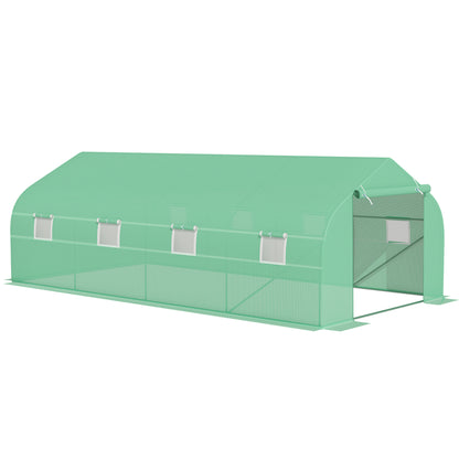 Garden Greenhouse 6x3x2 m Tunnel Type for Growing Plants Vegetables with 8 Breathable Windows and Roll-Up Zippered Door Steel Green