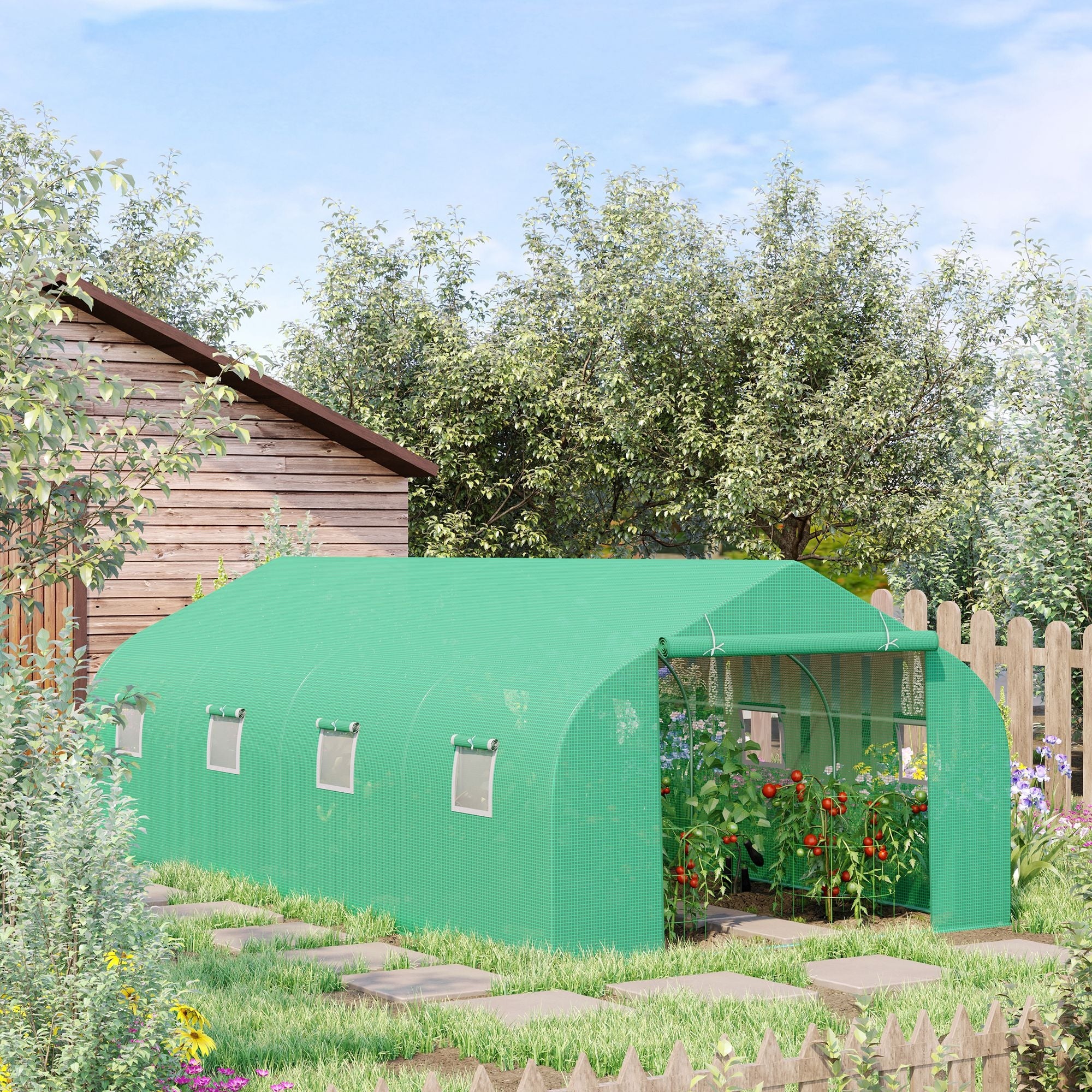 Garden Greenhouse 6x3x2 m Tunnel Type for Growing Plants Vegetables with 8 Breathable Windows and Roll-Up Zippered Door Steel Green