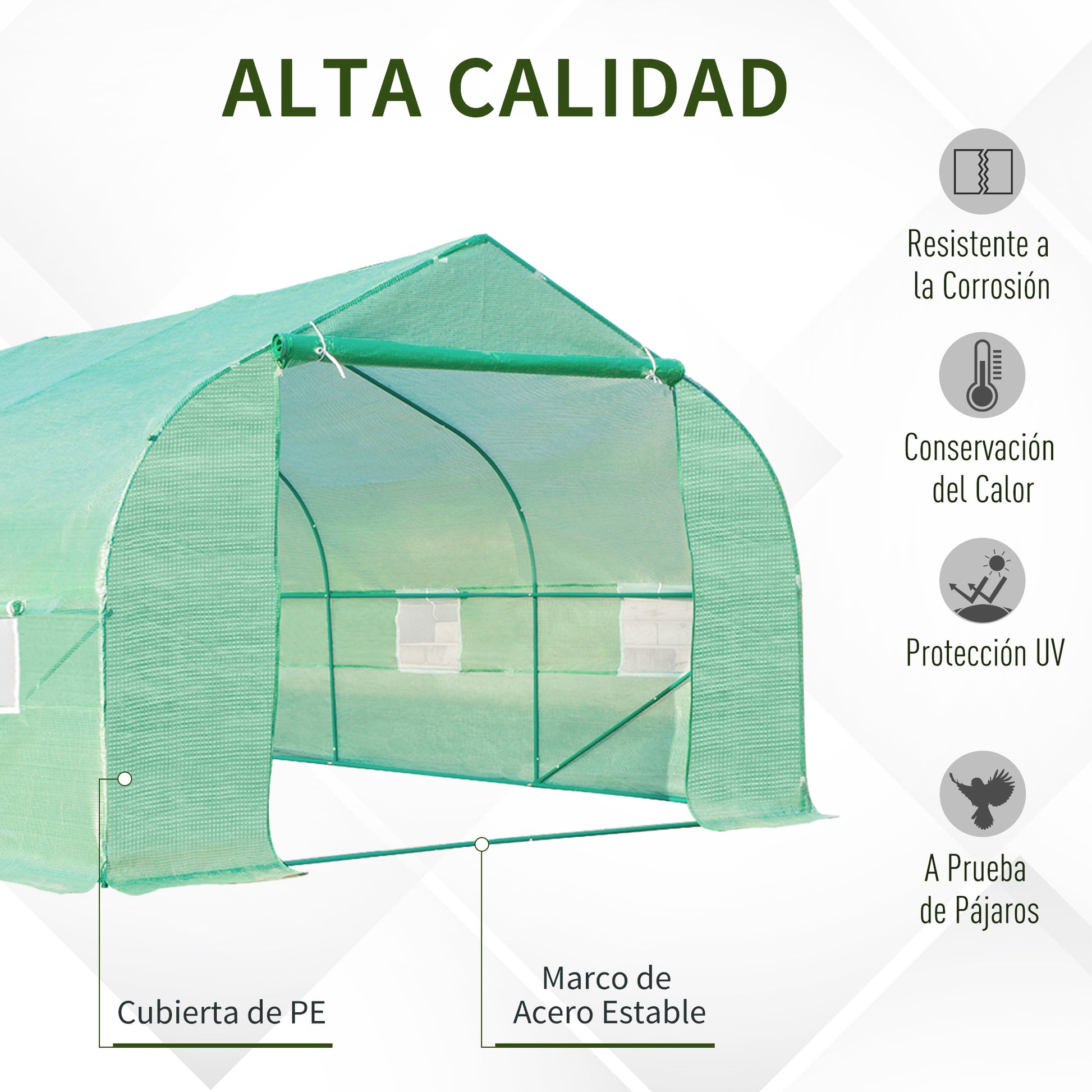 Garden Greenhouse 6x3x2 m Tunnel Type for Growing Plants Vegetables with 8 Breathable Windows and Roll-Up Zippered Door Steel Green