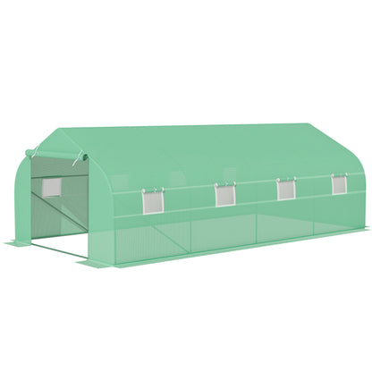 Garden Greenhouse 6x3x2 m Tunnel Type for Growing Plants Vegetables with 8 Breathable Windows and Roll-Up Zippered Door Steel Green