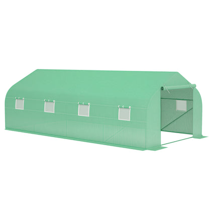 Garden Greenhouse 6x3x2 m Tunnel Type for Growing Plants Vegetables with 8 Breathable Windows and Roll-Up Zippered Door Steel Green