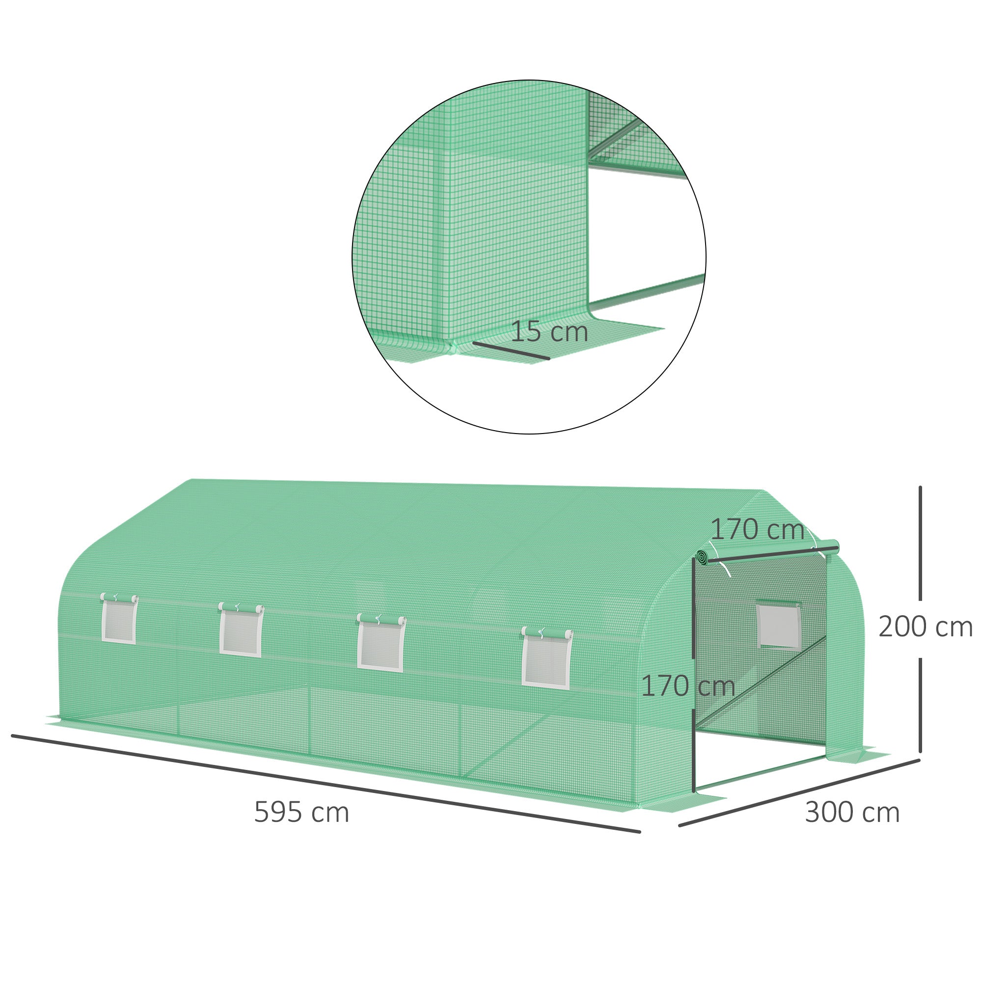 Garden Greenhouse 6x3x2 m Tunnel Type for Growing Plants Vegetables with 8 Breathable Windows and Roll-Up Zippered Door Steel Green