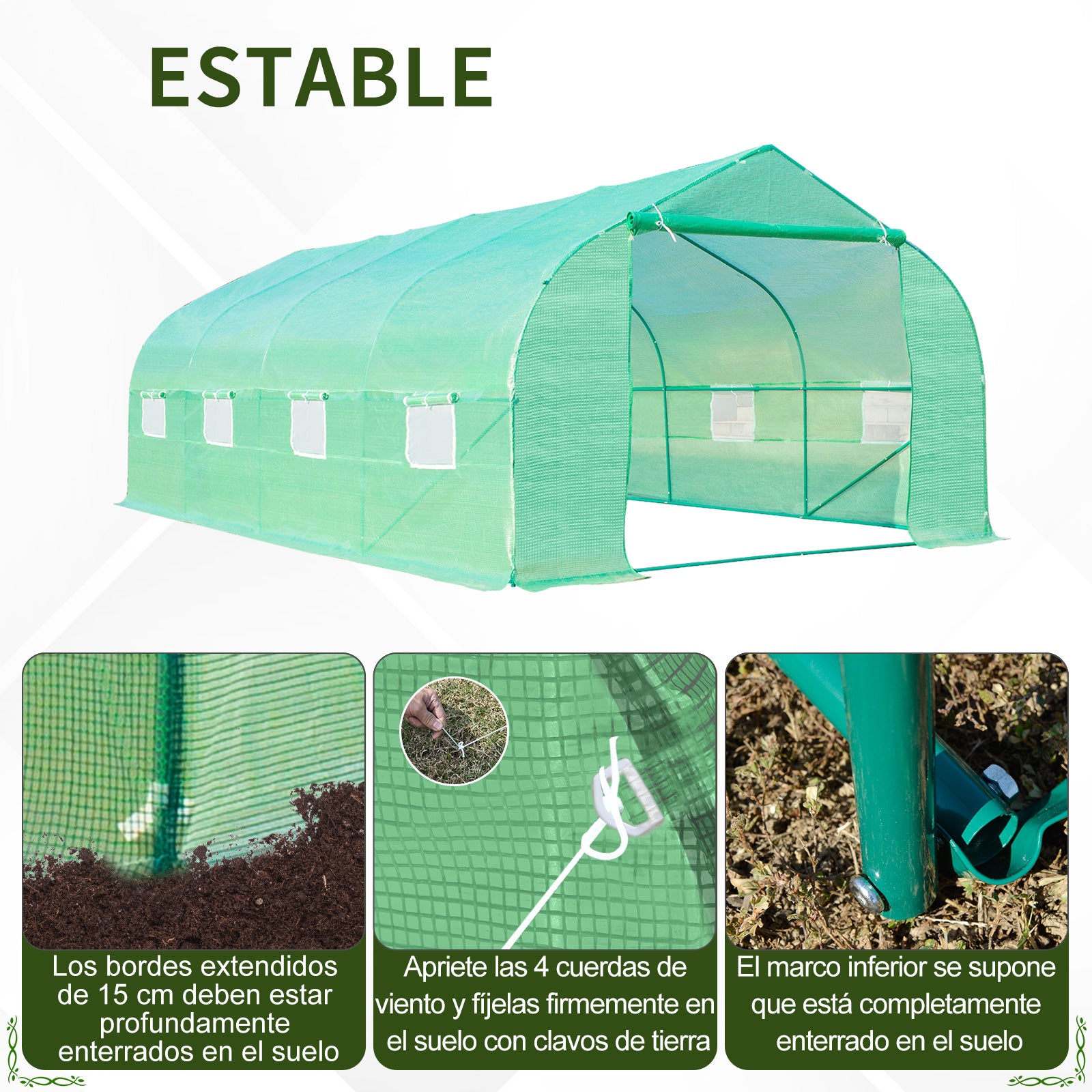 Garden Greenhouse 6x3x2 m Tunnel Type for Growing Plants Vegetables with 8 Breathable Windows and Roll-Up Zippered Door Steel Green