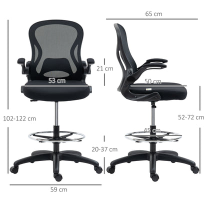 Drafting Chair Swivel Office Chair High Back Mid-Back Lumbar Support Flip-Up Armrests Adjustable Height Load 120 kg 59x65x102-122 cm Black