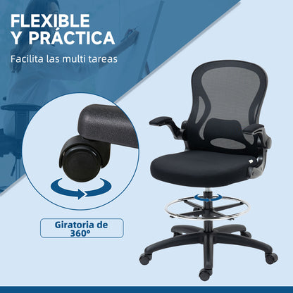 Drafting Chair Swivel Office Chair High Back Mid-Back Lumbar Support Flip-Up Armrests Adjustable Height Load 120 kg 59x65x102-122 cm Black