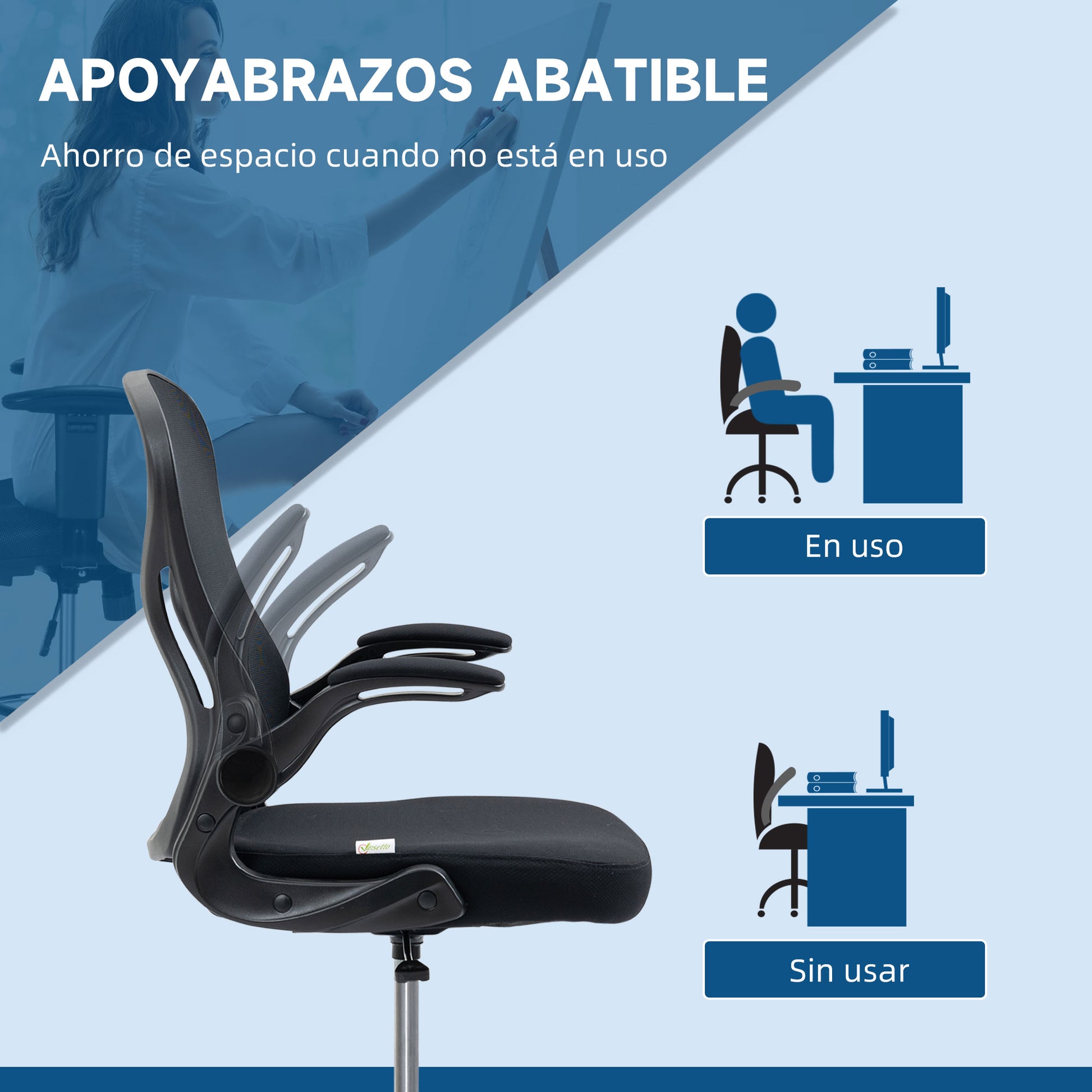 Drafting Chair Swivel Office Chair High Back Mid-Back Lumbar Support Flip-Up Armrests Adjustable Height Load 120 kg 59x65x102-122 cm Black