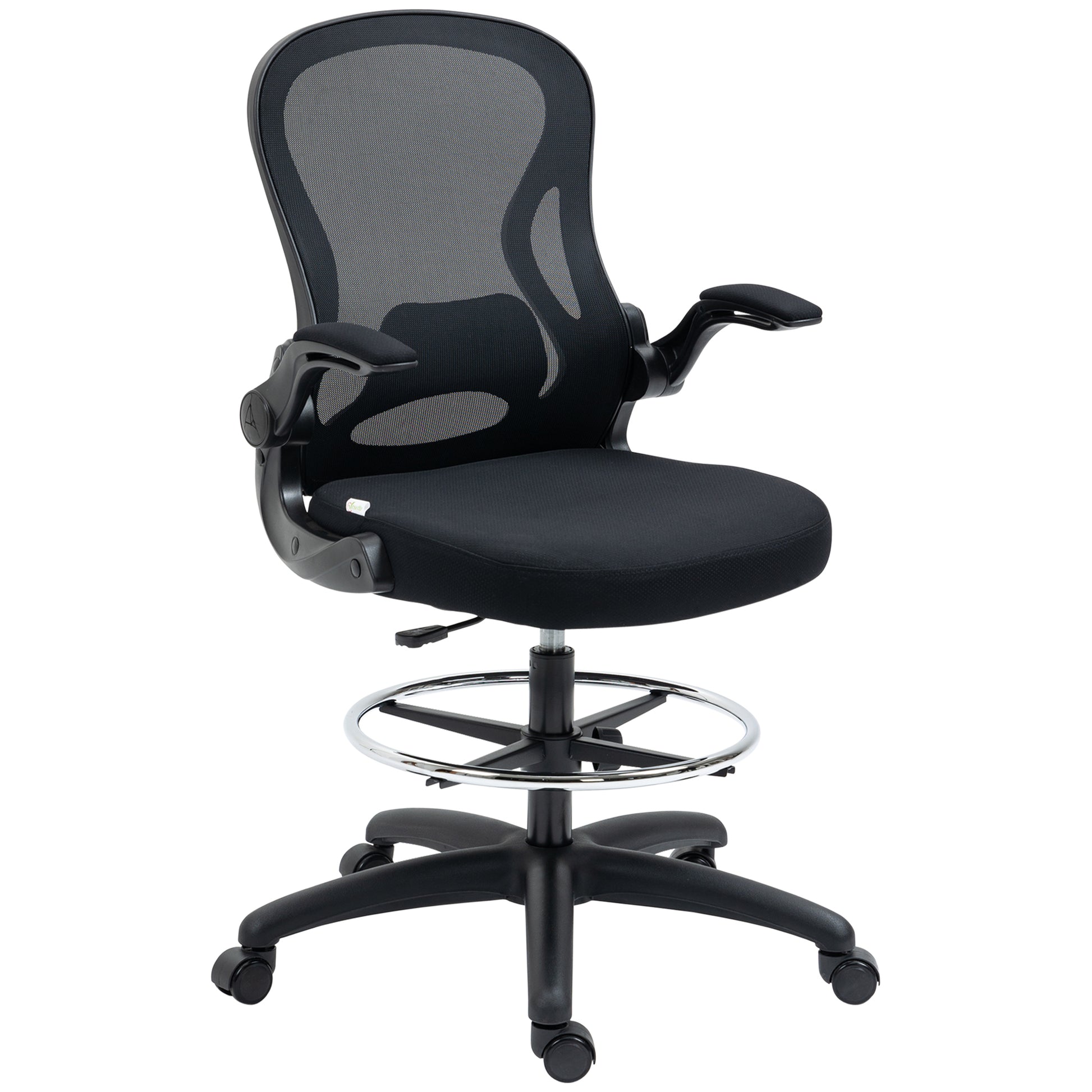 Drafting Chair Swivel Office Chair High Back Mid-Back Lumbar Support Flip-Up Armrests Adjustable Height Load 120 kg 59x65x102-122 cm Black
