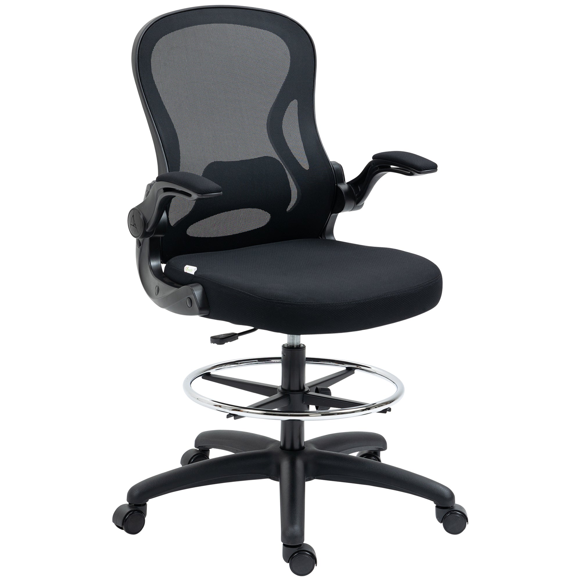 Drafting Chair Swivel Office Chair High Back Mid-Back Lumbar Support Flip-Up Armrests Adjustable Height Load 120 kg 59x65x102-122 cm Black