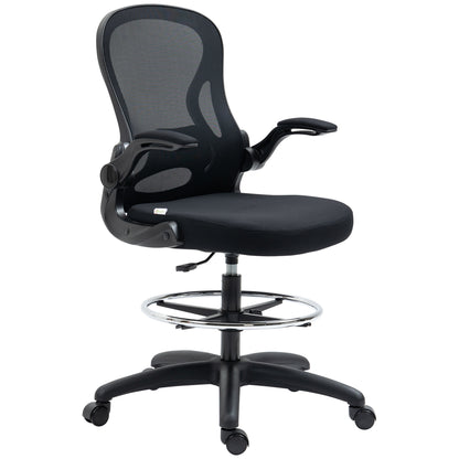 Drafting Chair Swivel Office Chair High Back Mid-Back Lumbar Support Flip-Up Armrests Adjustable Height Load 120 kg 59x65x102-122 cm Black
