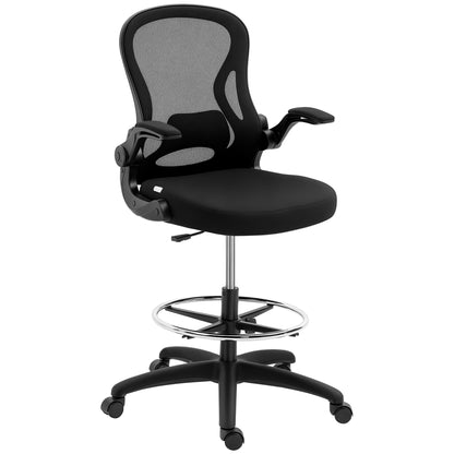 Drafting Chair Swivel Office Chair High Back Mid-Back Lumbar Support Flip-Up Armrests Adjustable Height Load 120 kg 59x65x102-122 cm Black