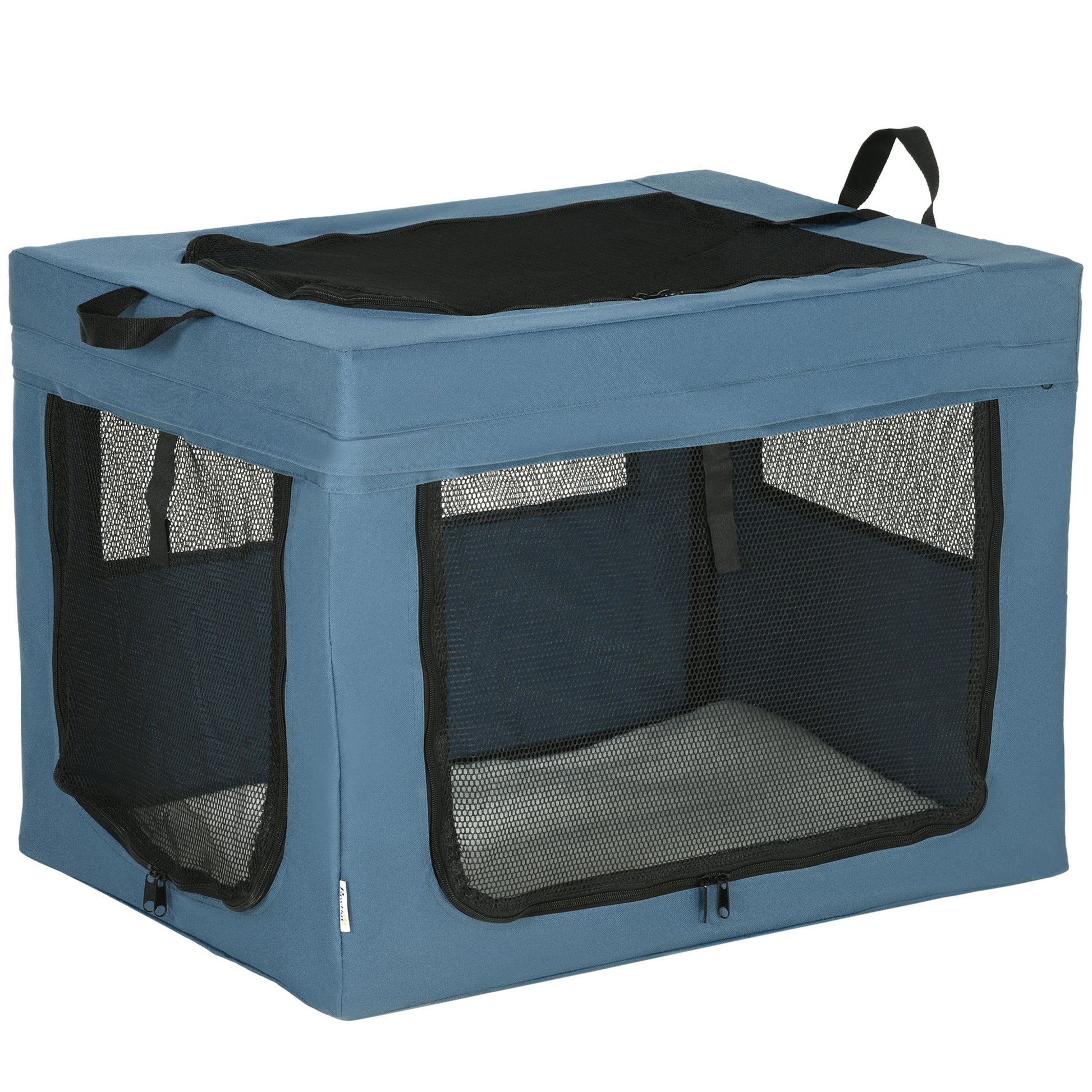 Foldable Pet Carrier Backpack with Top Opening Handle Mesh Fabric - 69 x 51 x 51 cm - Blue Black