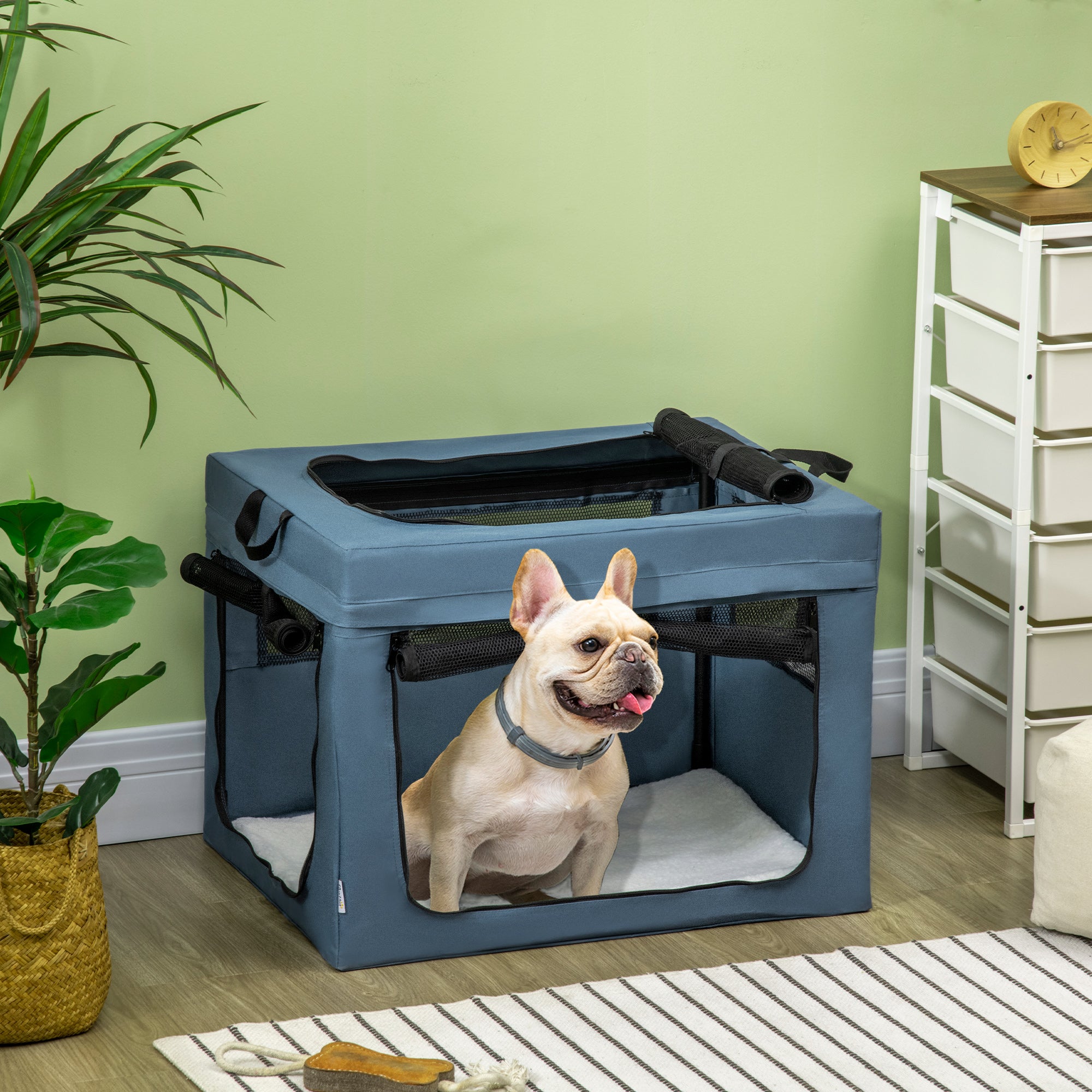 Foldable Pet Carrier Backpack with Top Opening Handle Mesh Fabric - 69 x 51 x 51 cm - Blue Black