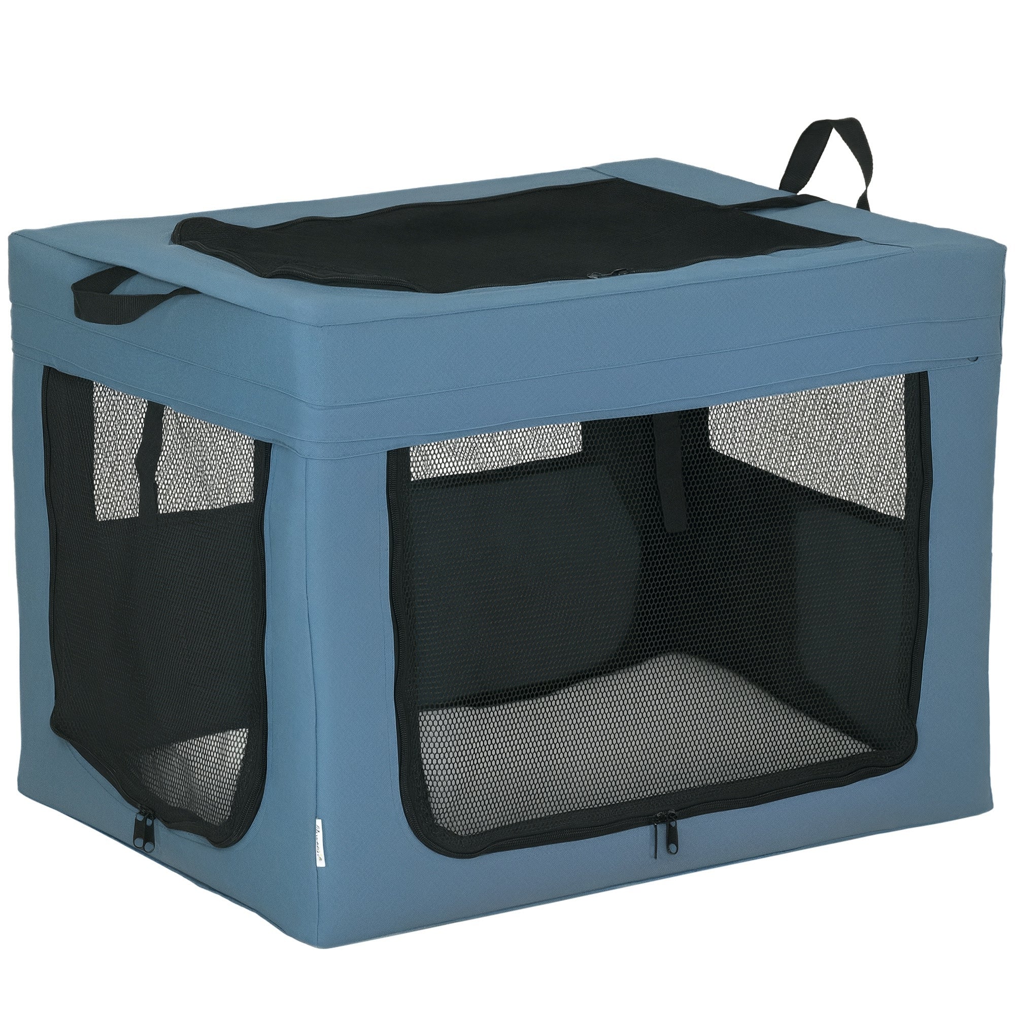 Foldable Pet Carrier Backpack with Top Opening Handle Mesh Fabric - 69 x 51 x 51 cm - Blue Black