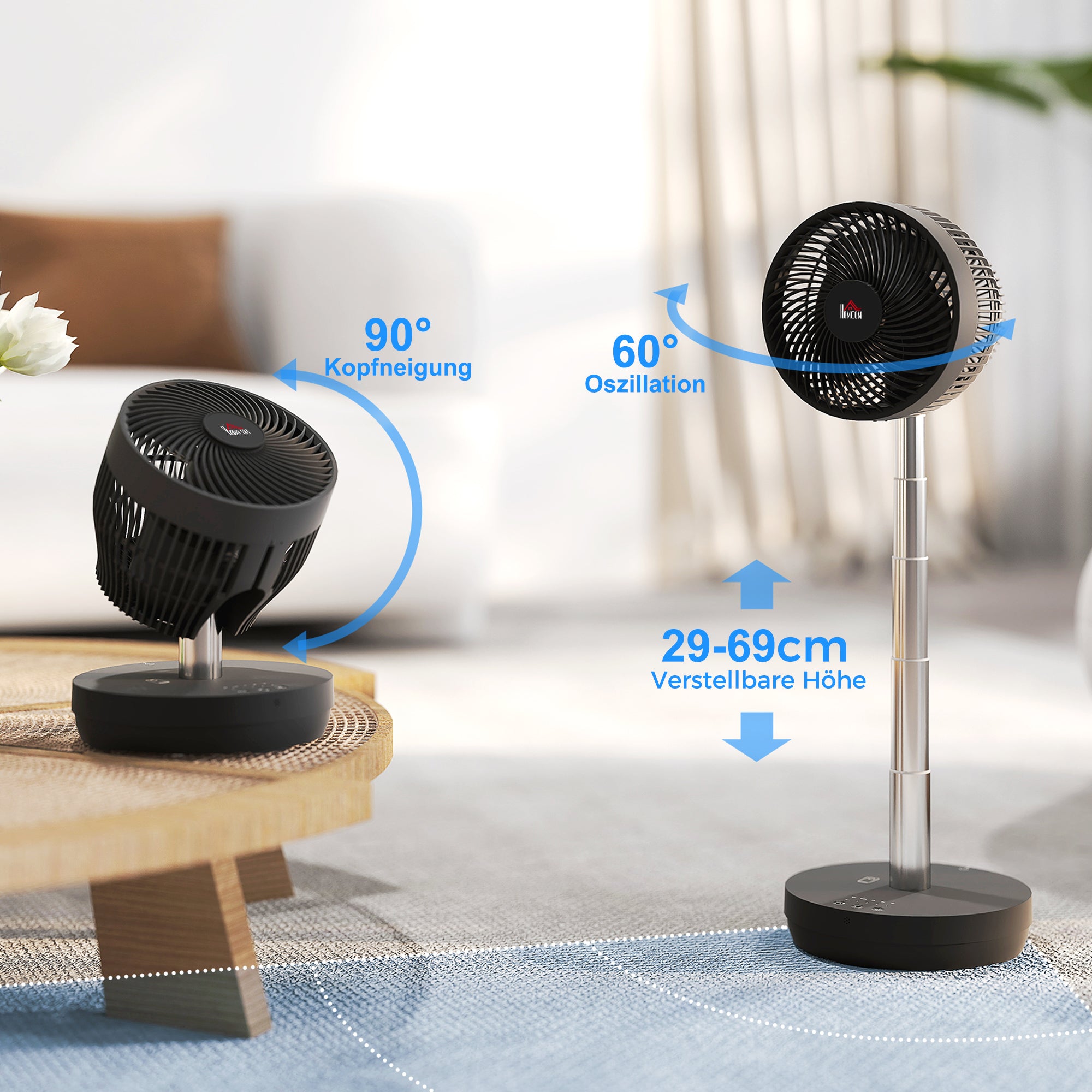 Stand Fan USB Rechargeable Fan with Remote Control Adjustable Tilt Oscillation 10 Speeds Timer Height Adjustable Telescopic Fan for Office Camping