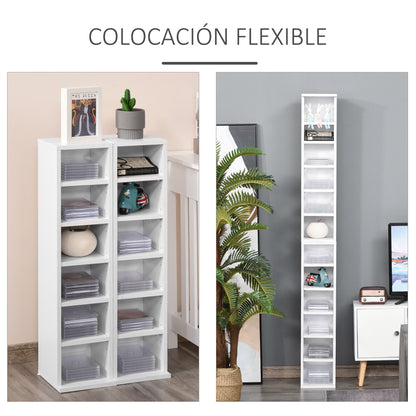 CD or DVD Shelves CD Racks with 12 Compartments for 204 CDs and Adjustable Shelf for Living Room Bedroom Office 21x22.5x88.5 cm White