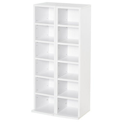 CD or DVD Shelves CD Racks with 12 Compartments for 204 CDs and Adjustable Shelf for Living Room Bedroom Office 21x22.5x88.5 cm White