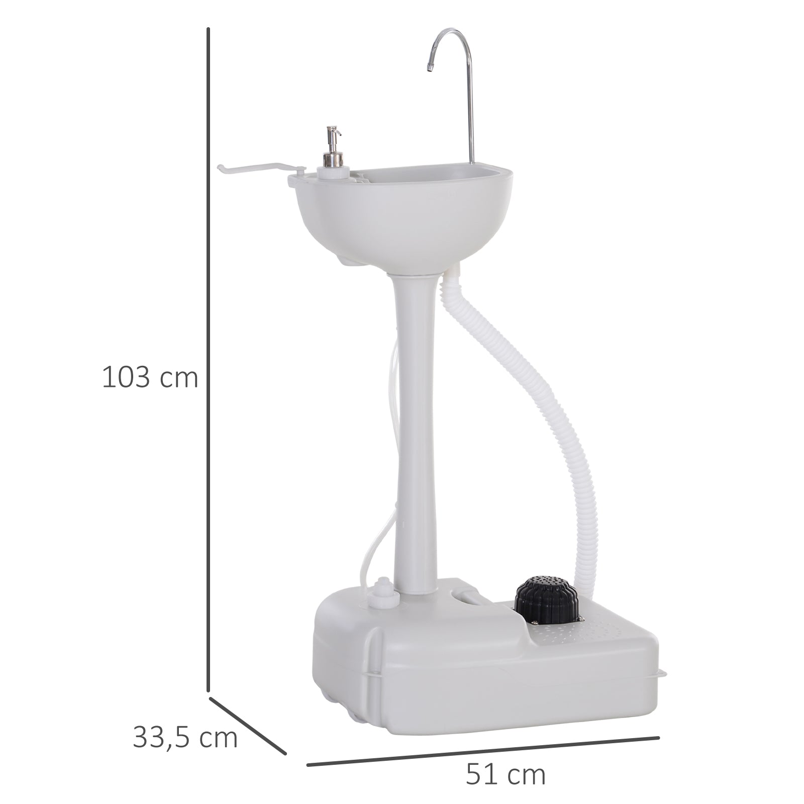 Portable Sink Outdoor Washing Station for Outdoor Activities and Camping with 17L Water Tank Soap Dispenser Towel Rack and 2 Wheels HDPE 51x33.5x103 cm Light Gray