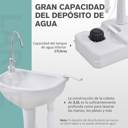 Portable Sink Outdoor Washing Station for Outdoor Activities and Camping with 17L Water Tank Soap Dispenser Towel Rack and 2 Wheels HDPE 51x33.5x103 cm Light Gray