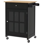 Kitchen Cart with Drawer, Adjustable Shelf, 4 Wheels, and Side Towel Holder, Kitchen Cart with Rubber Wood Top, for Living Room and Kitchen, 67x48x86.5 cm, Black and Oak