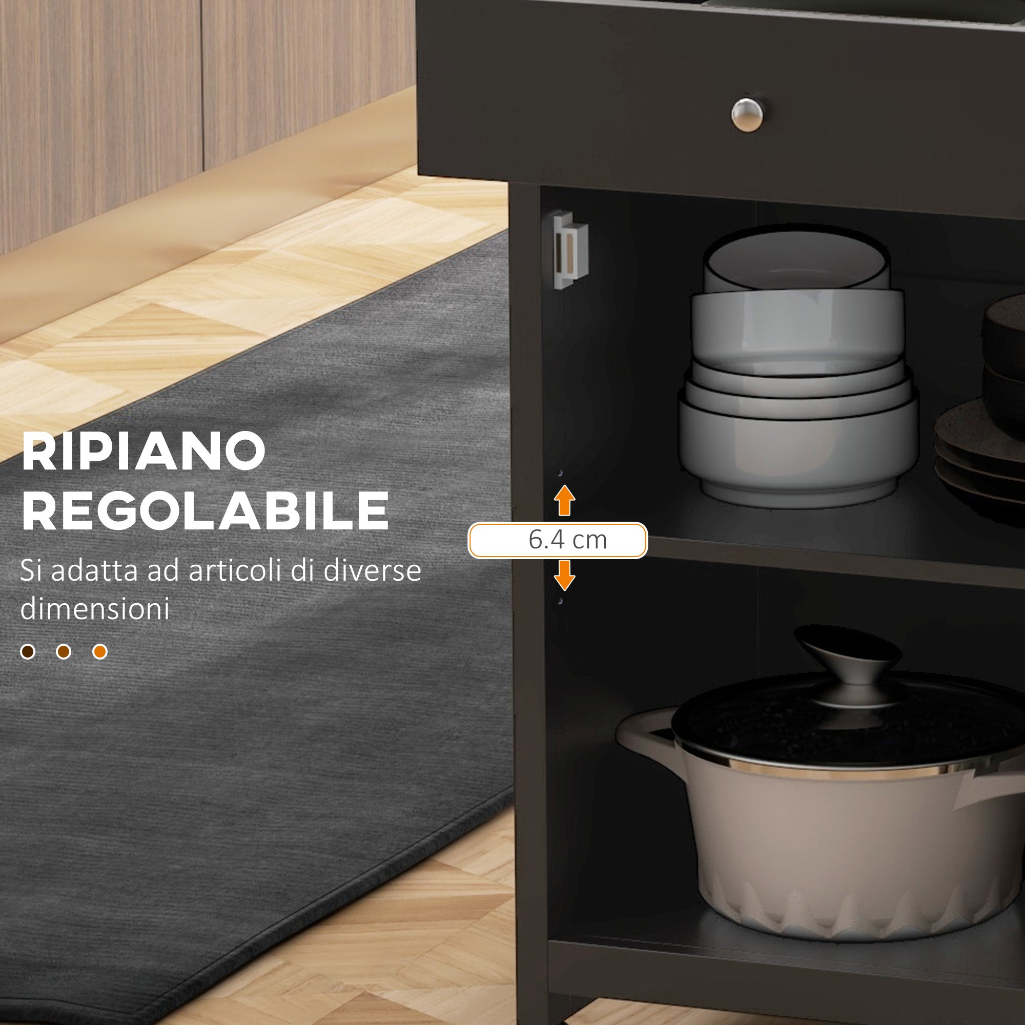 Kitchen Cart with Drawer, Adjustable Shelf, 4 Wheels, and Side Towel Holder, Kitchen Cart with Rubber Wood Top, for Living Room and Kitchen, 67x48x86.5 cm, Black and Oak