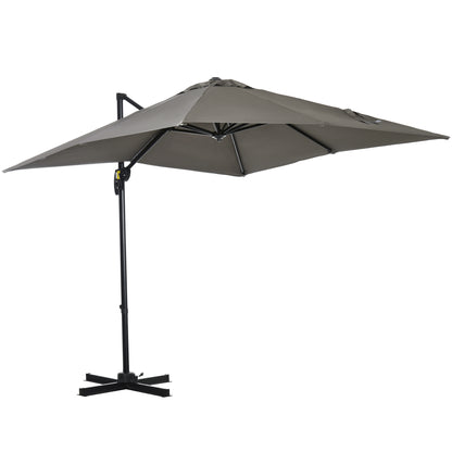 Crank Garden Umbrella 2.5x2.5 m with 360° Rotation, Cantilever Balcony Umbrella with Base, Air Vent and Adjustable Sunshade on 5 Levels, Light Grey
